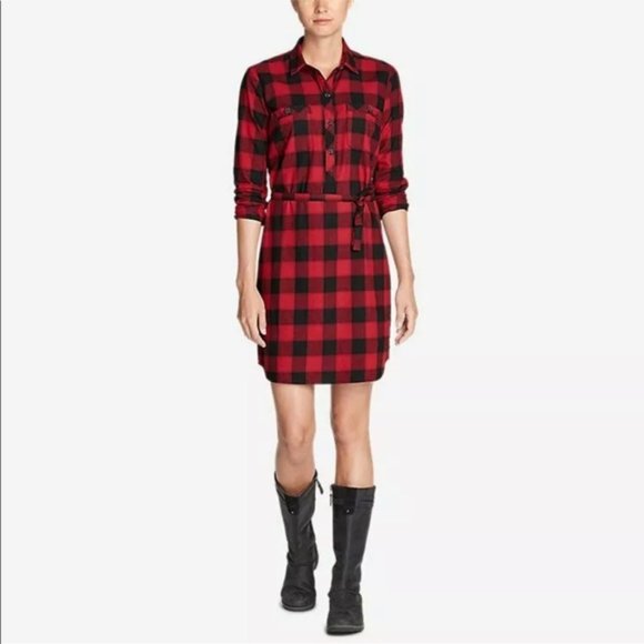 Eddie Bauer Hadley Buffalo Plaid Red Dress NEW 10 - Picture 1 of 10
